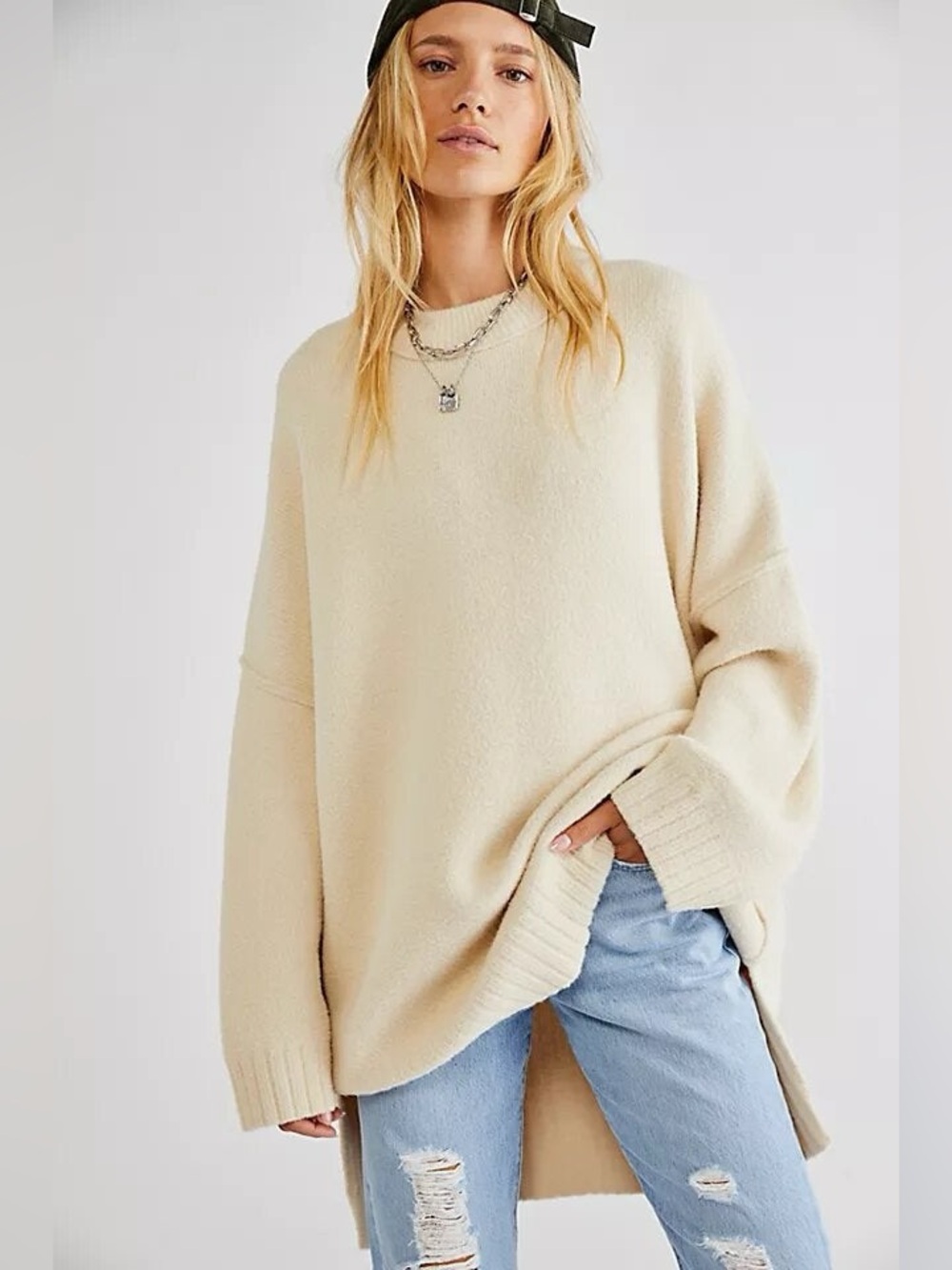 Free People Peaches Ivory Soft Oversized Crewneck Sweater